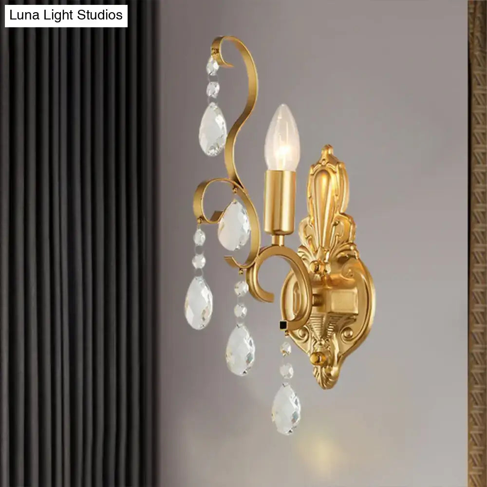 Traditional gold metal candle wall lamp living room crystal sconce