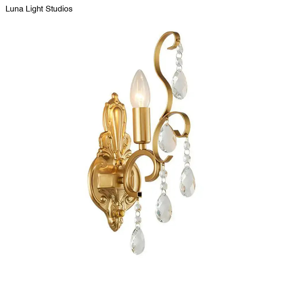 Traditional gold metal candle wall lamp living room crystal sconce