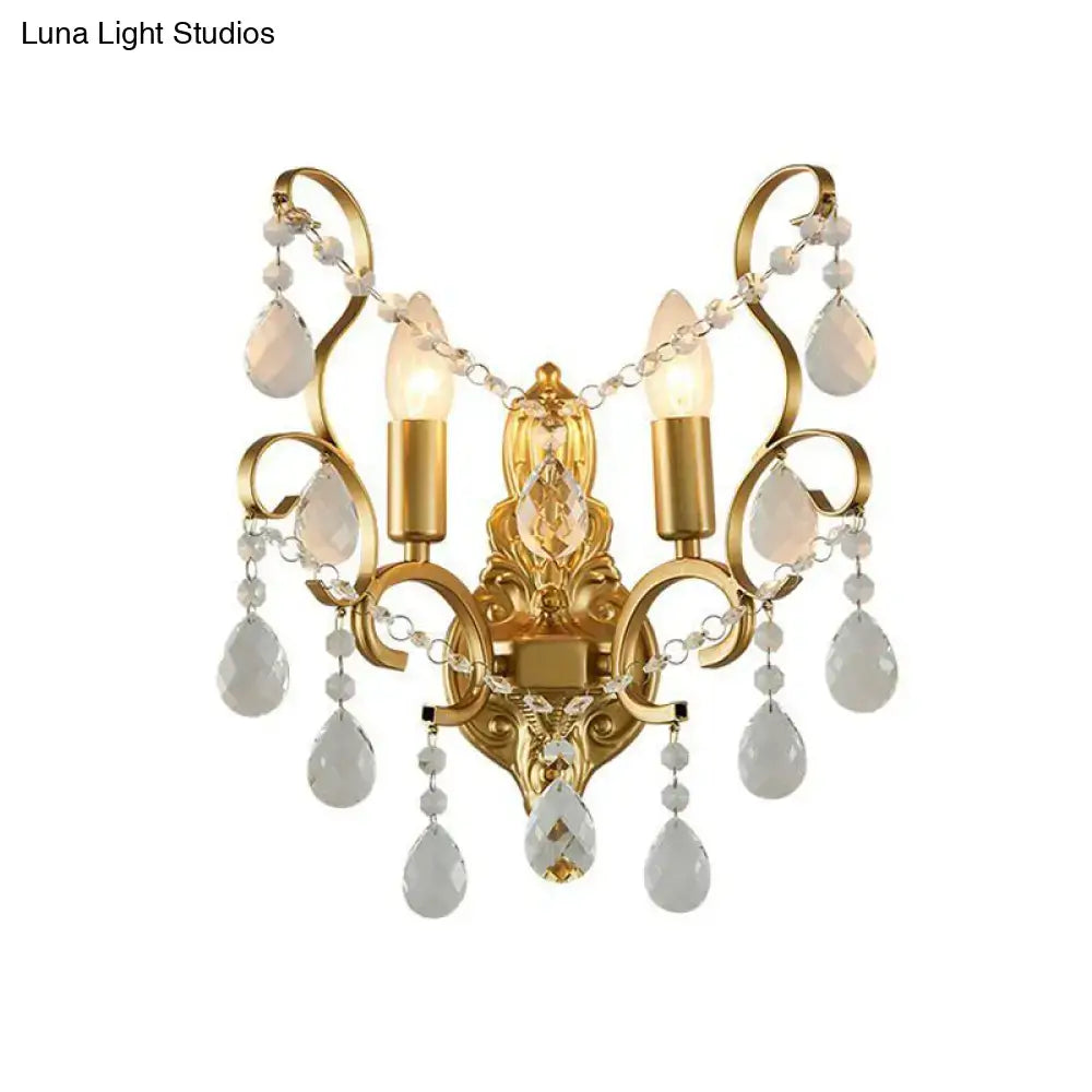 Traditional gold metal candle wall lamp living room crystal sconce