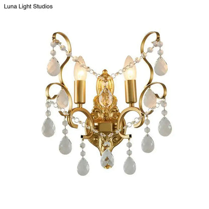 Traditional gold metal candle wall lamp living room crystal sconce