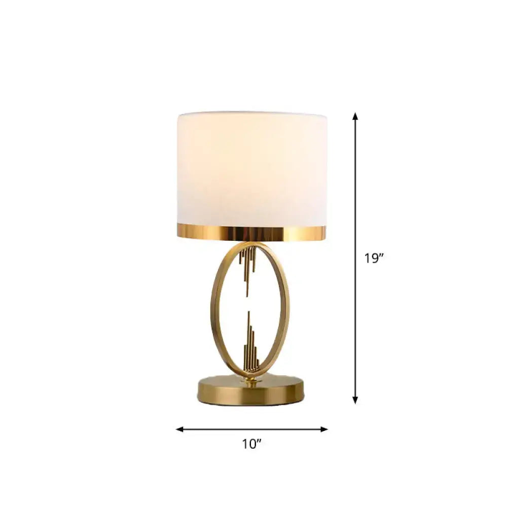 Traditional gold round fabric table light bedroom nightstand lamp