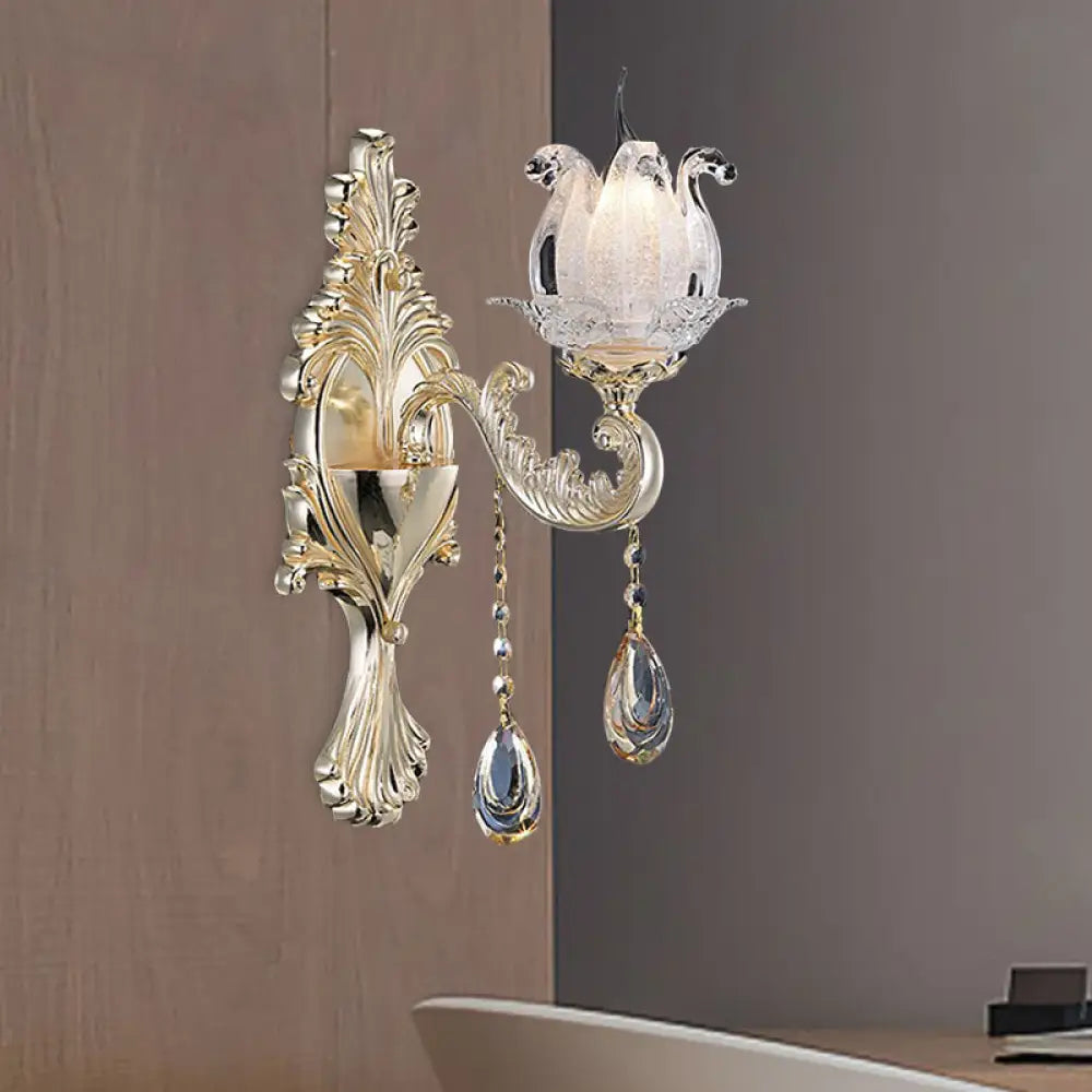 DecorBites™ Traditional Gold Semi-Open Flower Frosted Glass Sconce for Living Room Wall.