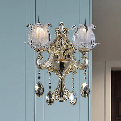 DecorBites™ Traditional Gold Semi-Open Flower Frosted Glass Sconce for Living Room Wall.