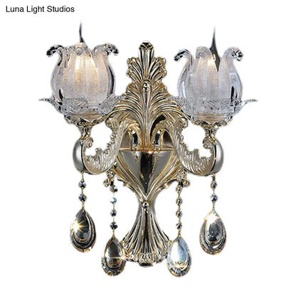 DecorBites™ Traditional Gold Semi-Open Flower Frosted Glass Sconce for Living Room Wall.