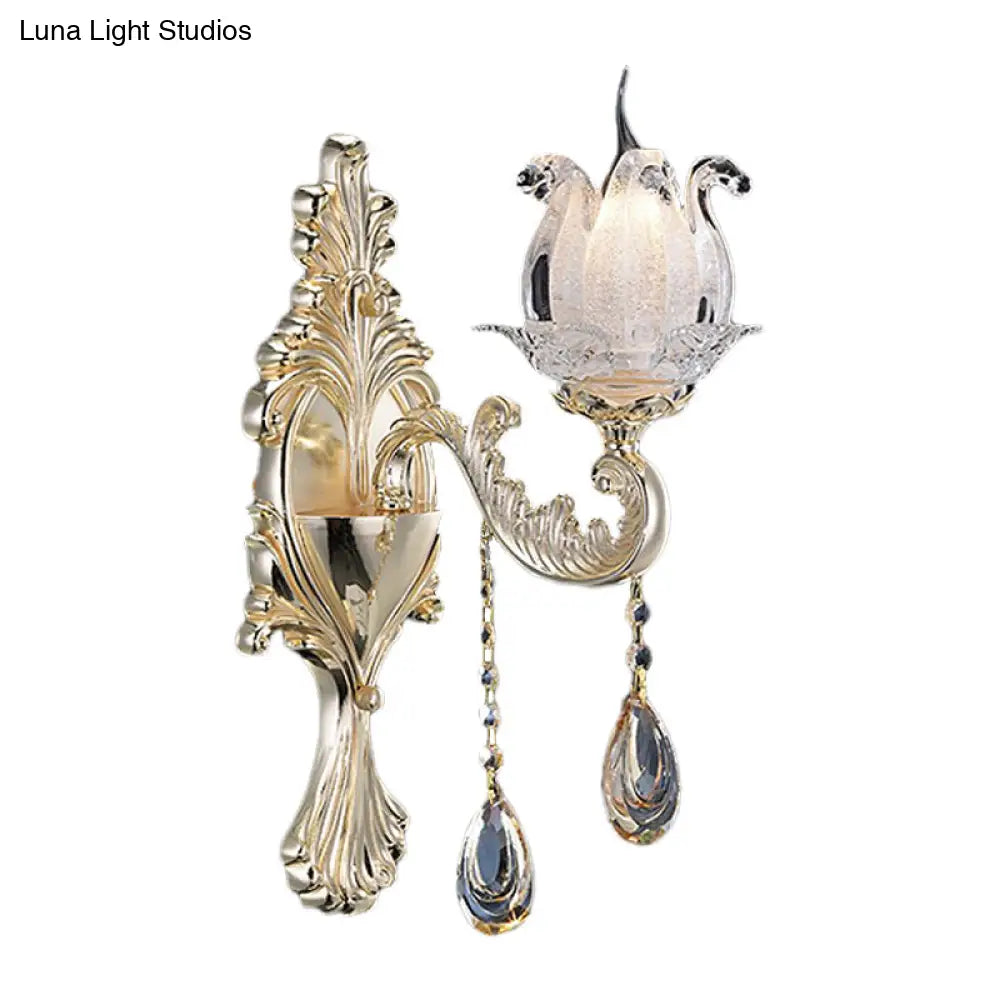 DecorBites™ Traditional Gold Semi-Open Flower Frosted Glass Sconce for Living Room Wall.