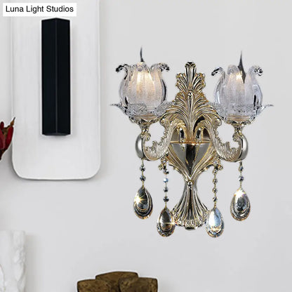 DecorBites™ Traditional Gold Semi-Open Flower Frosted Glass Sconce for Living Room Wall.