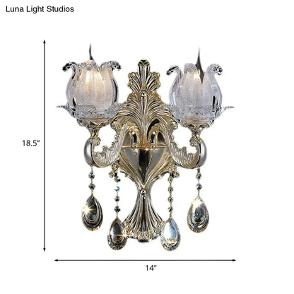 DecorBites™ Traditional Gold Semi-Open Flower Frosted Glass Sconce for Living Room Wall.