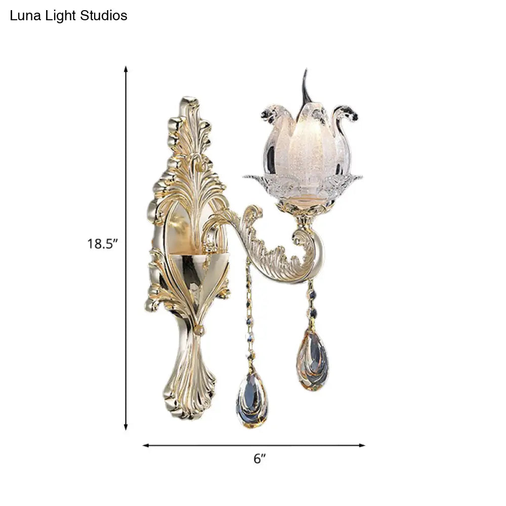 DecorBites™ Traditional Gold Semi-Open Flower Frosted Glass Sconce for Living Room Wall.