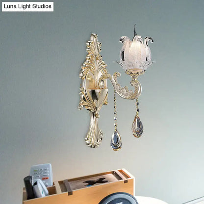 Traditional gold swan frosted glass sconce living room wall light