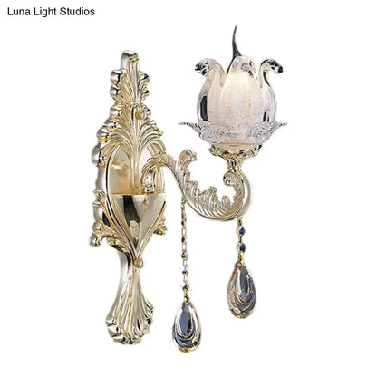 Traditional gold swan frosted glass sconce living room wall light