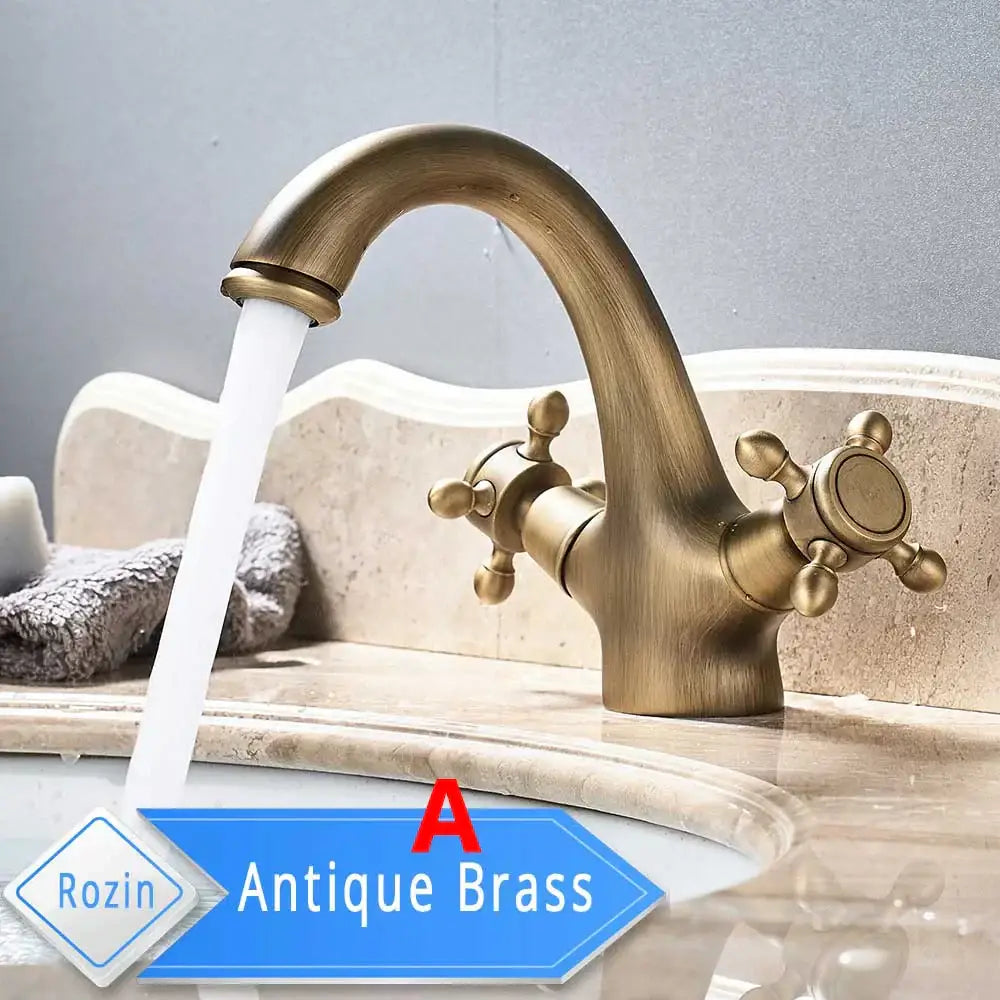 Traditional gold vessel sink basin faucet bathroom dual cross handle