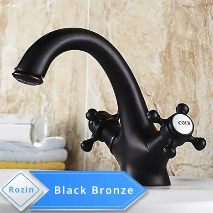 Traditional gold vessel sink basin faucet bathroom dual cross handle