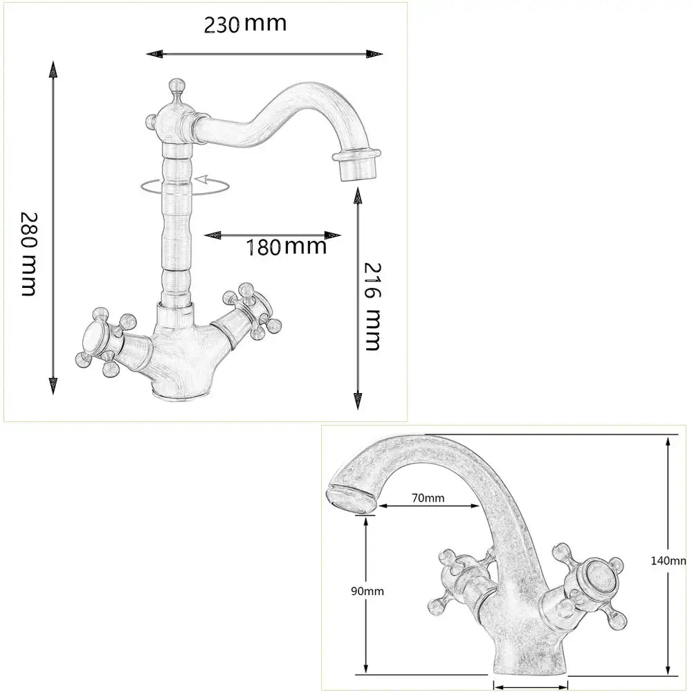 Traditional gold vessel sink basin faucet bathroom dual cross handle