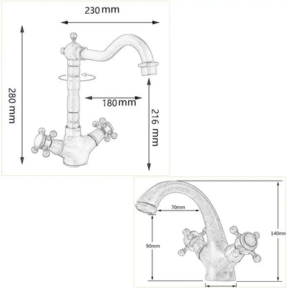 Traditional gold vessel sink basin faucet bathroom dual cross handle