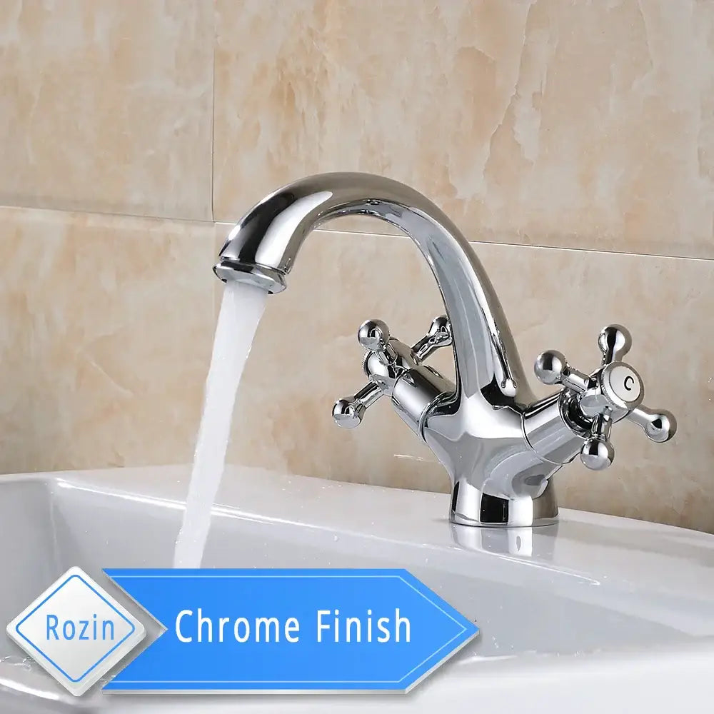 Traditional gold vessel sink basin faucet bathroom dual cross handle