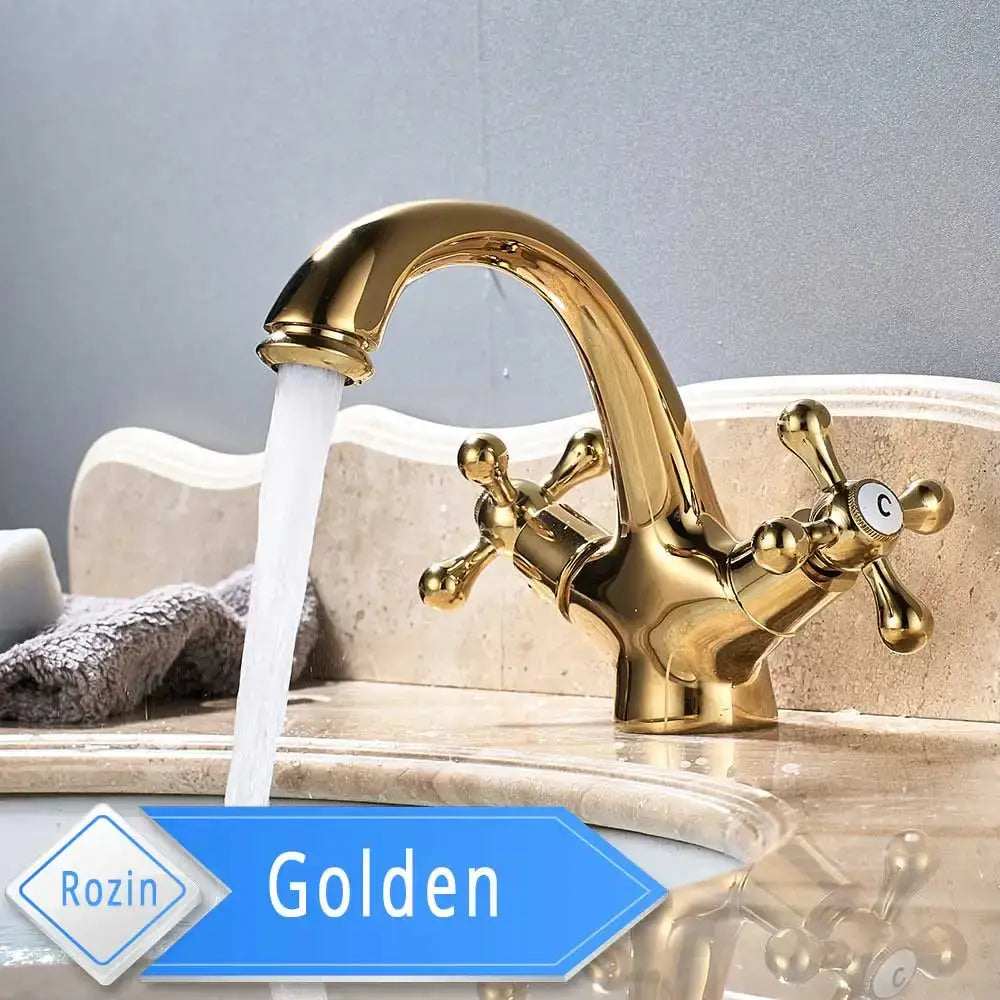 Traditional gold vessel sink basin faucet bathroom dual cross handle