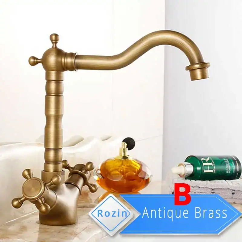 Traditional gold vessel sink basin faucet bathroom dual cross handle