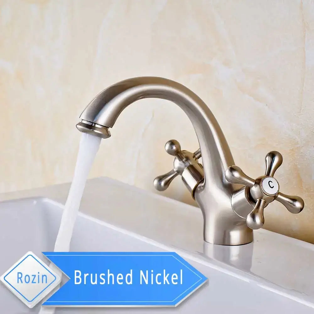 Traditional gold vessel sink basin faucet bathroom dual cross handle