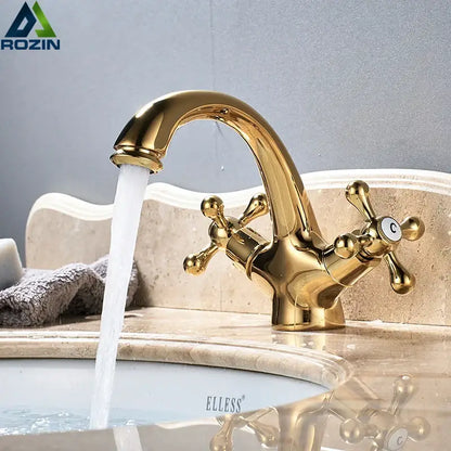 Traditional gold vessel sink basin faucet bathroom dual cross handle
