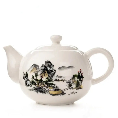 Traditional ink illustration dehua clay tea set dining room teaware