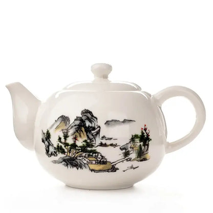 Traditional ink illustration dehua clay tea set dining room teaware