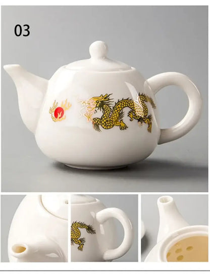 Traditional ink illustration dehua clay tea set dining room teaware