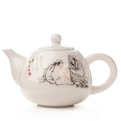 Traditional ink illustration dehua clay tea set dining room teaware