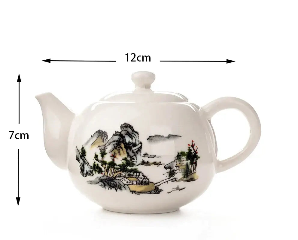 Traditional ink illustration dehua clay tea set dining room teaware