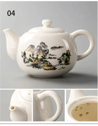 Traditional ink illustration dehua clay tea set dining room teaware