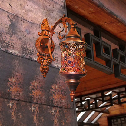 DecorBites™ Traditional Iron Wall Lamp with Crystal Bead and Copper Finish - Perfect for Hallways