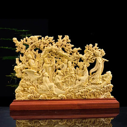 Traditional ivory eight immortals sculpture living room wood decor