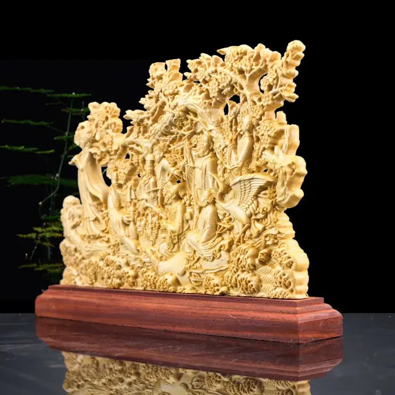 Traditional ivory eight immortals sculpture living room wood decor
