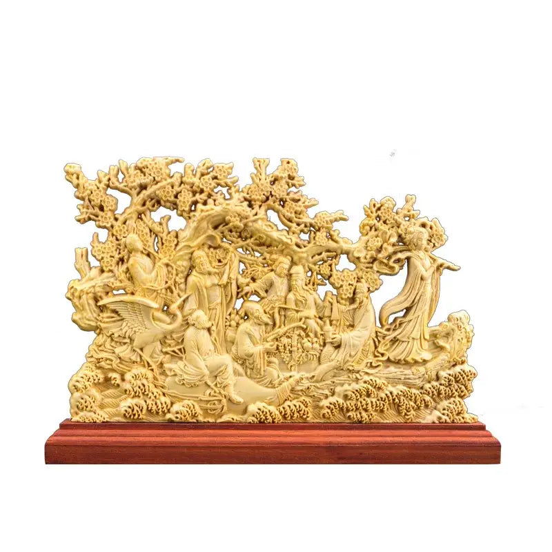 Traditional ivory eight immortals sculpture living room wood decor