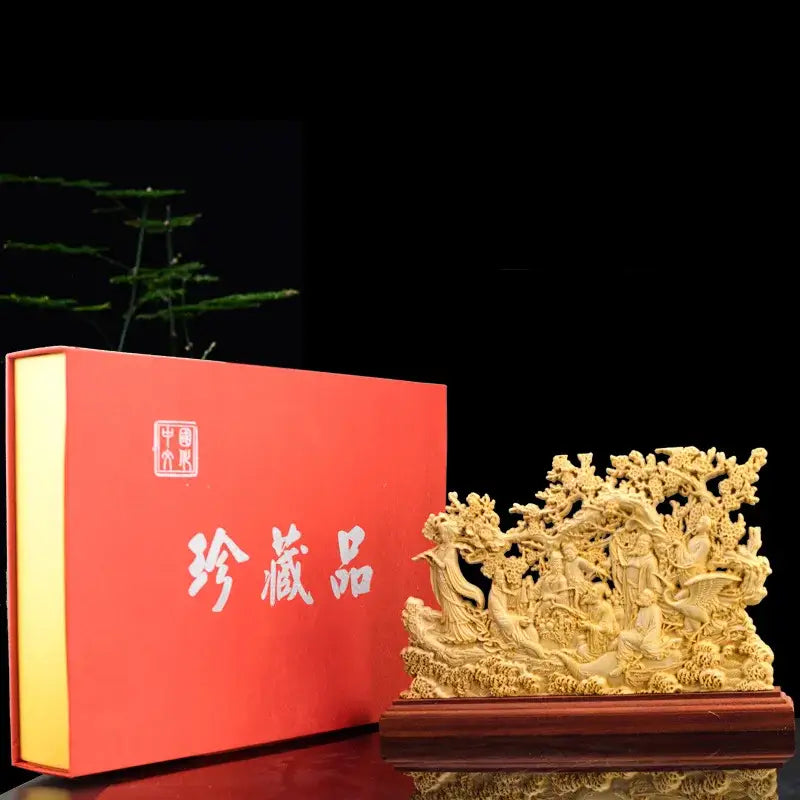 Traditional ivory eight immortals sculpture living room wood decor