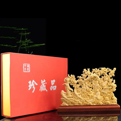 Traditional ivory eight immortals sculpture living room wood decor