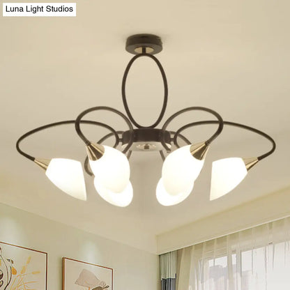 DecorBites™ Traditional Oval White Glass Semi Flush Mount Ceiling Light with 6/8 Lights - Black Finish for Living Room