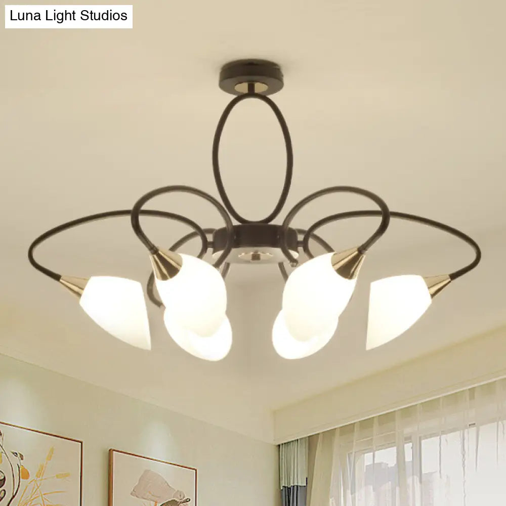 DecorBites™ Traditional Oval White Glass Semi Flush Mount Ceiling Light with 6/8 Lights - Black Finish for Living Room