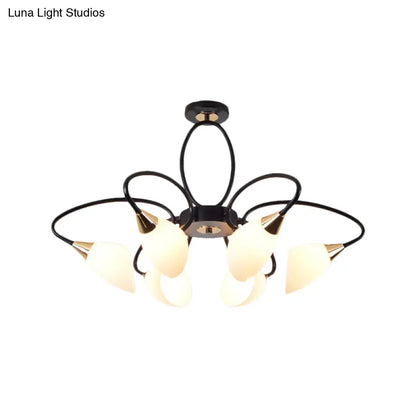 DecorBites™ Traditional Oval White Glass Semi Flush Mount Ceiling Light with 6/8 Lights - Black Finish for Living Room
