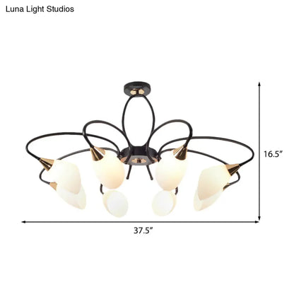 DecorBites™ Traditional Oval White Glass Semi Flush Mount Ceiling Light with 6/8 Lights - Black Finish for Living Room