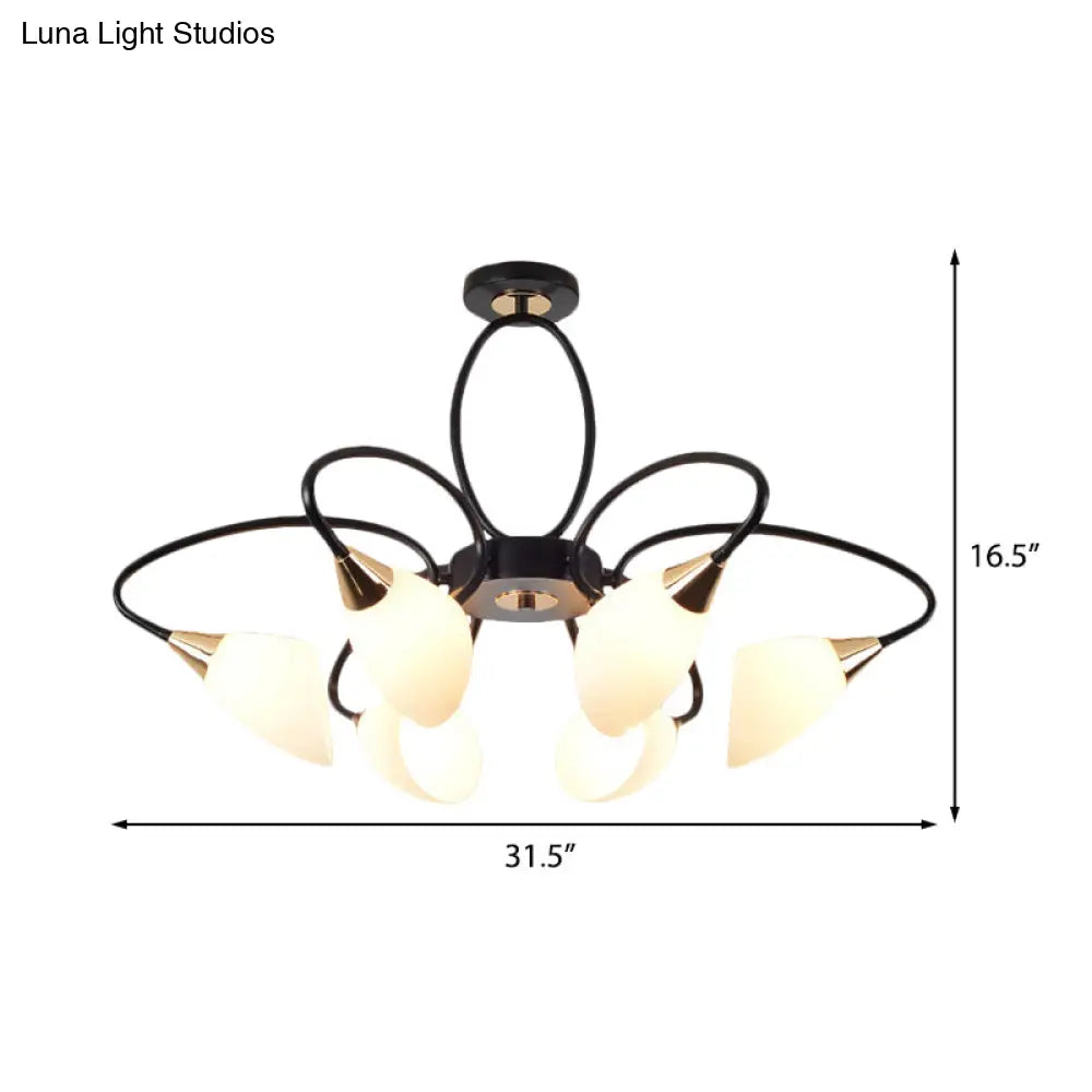 DecorBites™ Traditional Oval White Glass Semi Flush Mount Ceiling Light with 6/8 Lights - Black Finish for Living Room