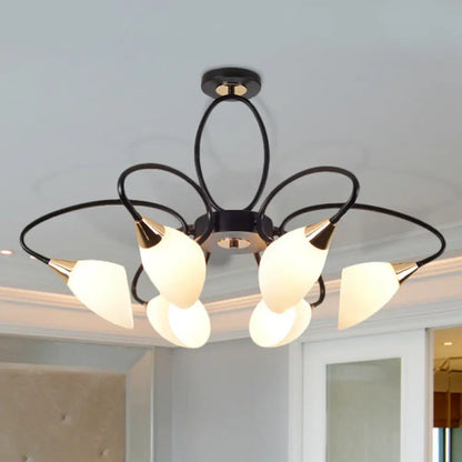 DecorBites™ Traditional Oval White Glass Semi Flush Mount Ceiling Light with 6/8 Lights - Black Finish for Living Room