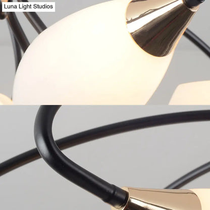 DecorBites™ Traditional Oval White Glass Semi Flush Mount Ceiling Light with 6/8 Lights - Black Finish for Living Room