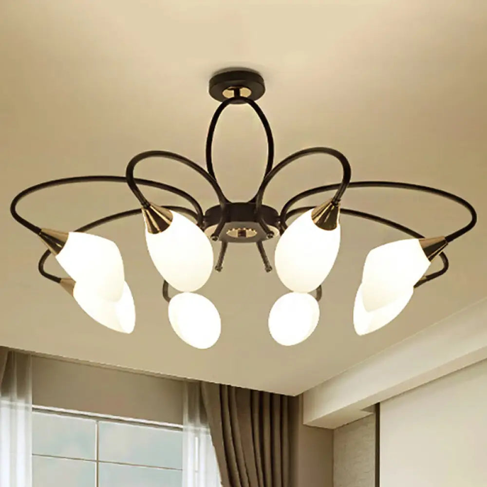 DecorBites™ Traditional Oval White Glass Semi Flush Mount Ceiling Light with 6/8 Lights - Black Finish for Living Room