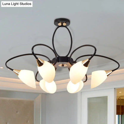 DecorBites™ Traditional Oval White Glass Semi Flush Mount Ceiling Light with 6/8 Lights - Black Finish for Living Room