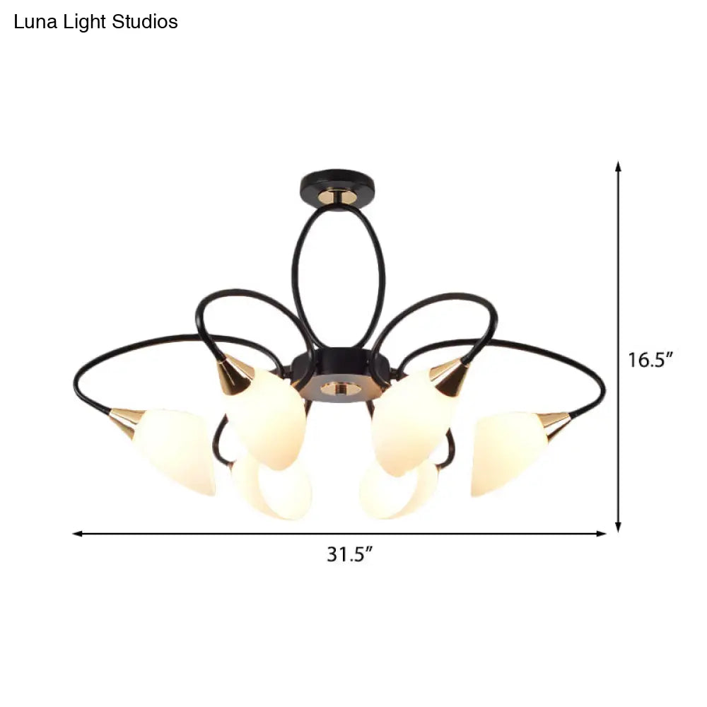 DecorBites™ Traditional Oval White Glass Semi Flush Mount Ceiling Light with 6/8 Lights - Black Finish for Living Room