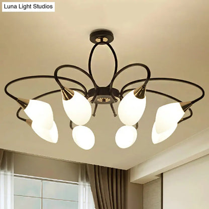 DecorBites™ Traditional Oval White Glass Semi Flush Mount Ceiling Light with 6/8 Lights - Black Finish for Living Room