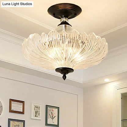 Traditional scalloped crystal ceiling light dining room black & gold
