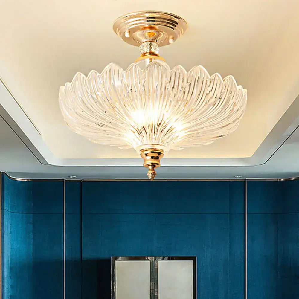 Traditional scalloped crystal ceiling light dining room black & gold