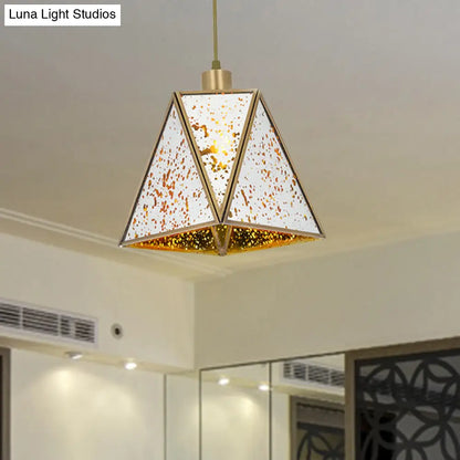 DecorBites™ Traditional Silver/Clear Glass Triangle Hanging Lamp for Living Room with 1 Bulb