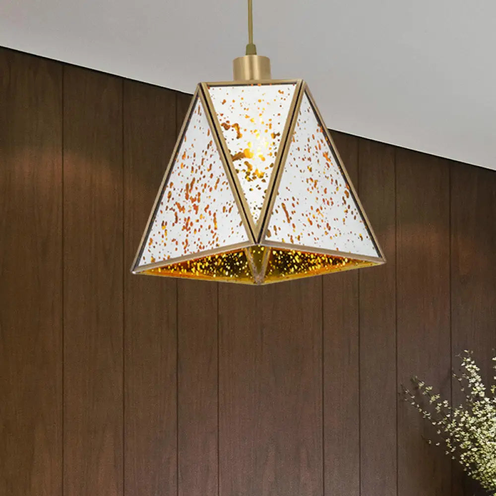 DecorBites™ Traditional Silver/Clear Glass Triangle Hanging Lamp for Living Room with 1 Bulb